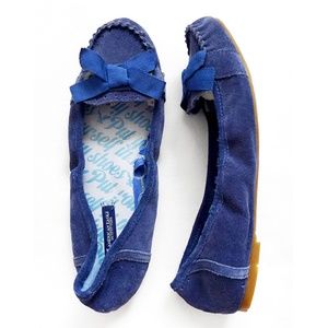 NEW AMERICAN EAGLE Blue Suede Flats/Shoes + Bow 6
